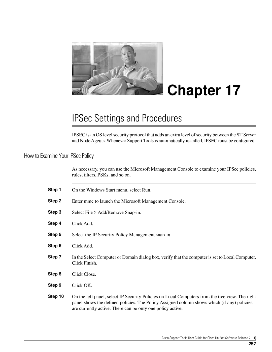 Cisco Systems 2.1(1) manual IPSec Settings and Procedures, How to Examine Your IPSec Policy, 257 