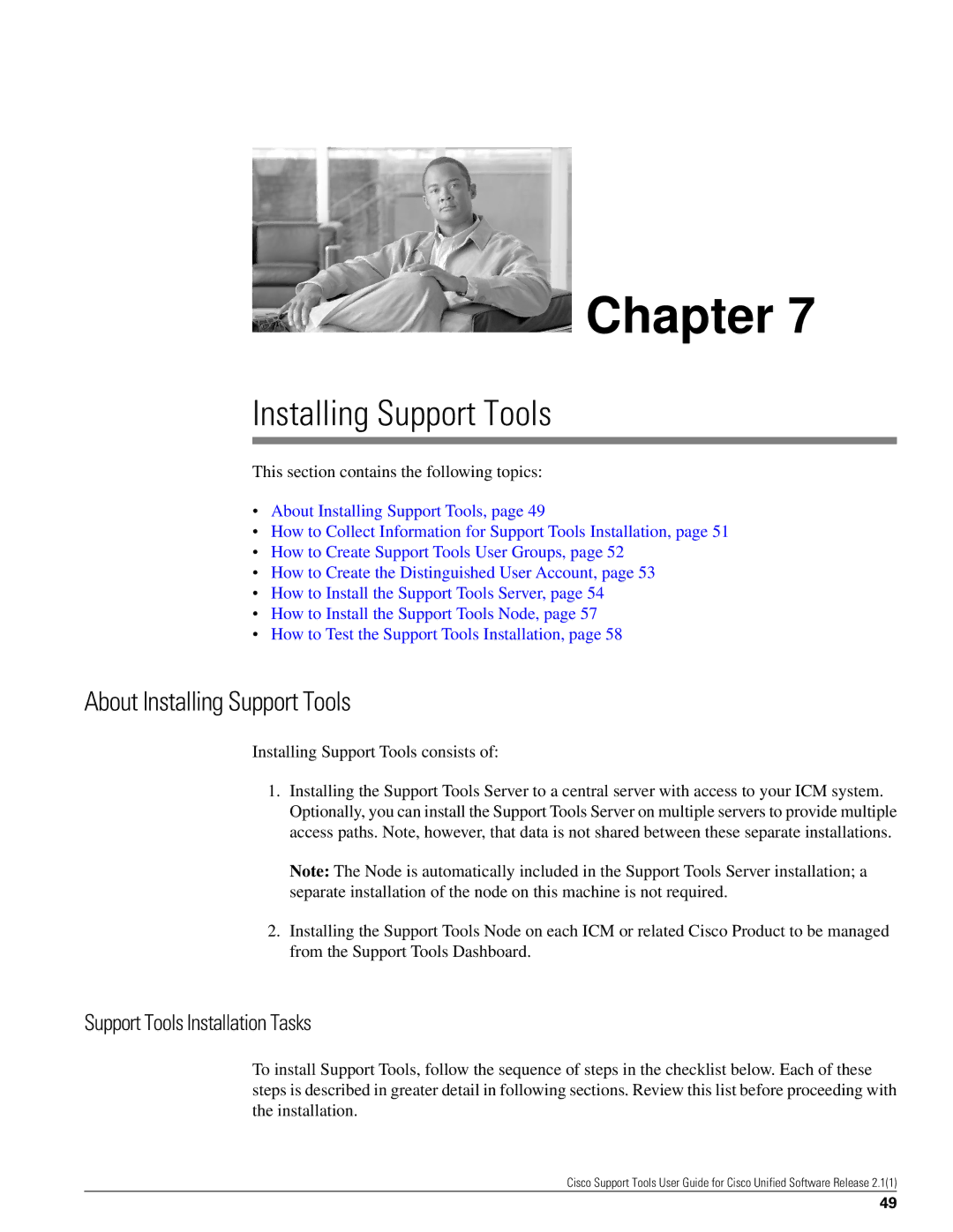 Cisco Systems 2.1(1) manual About Installing Support Tools, Support Tools Installation Tasks 