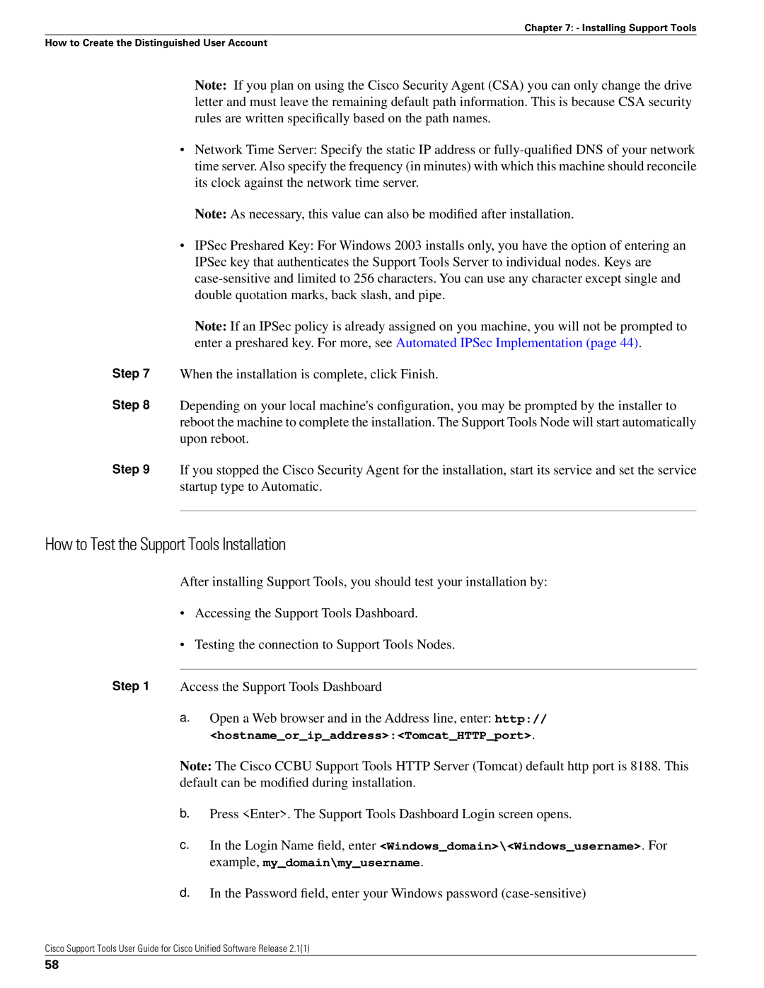 Cisco Systems 2.1(1) manual How to Test the Support Tools Installation 