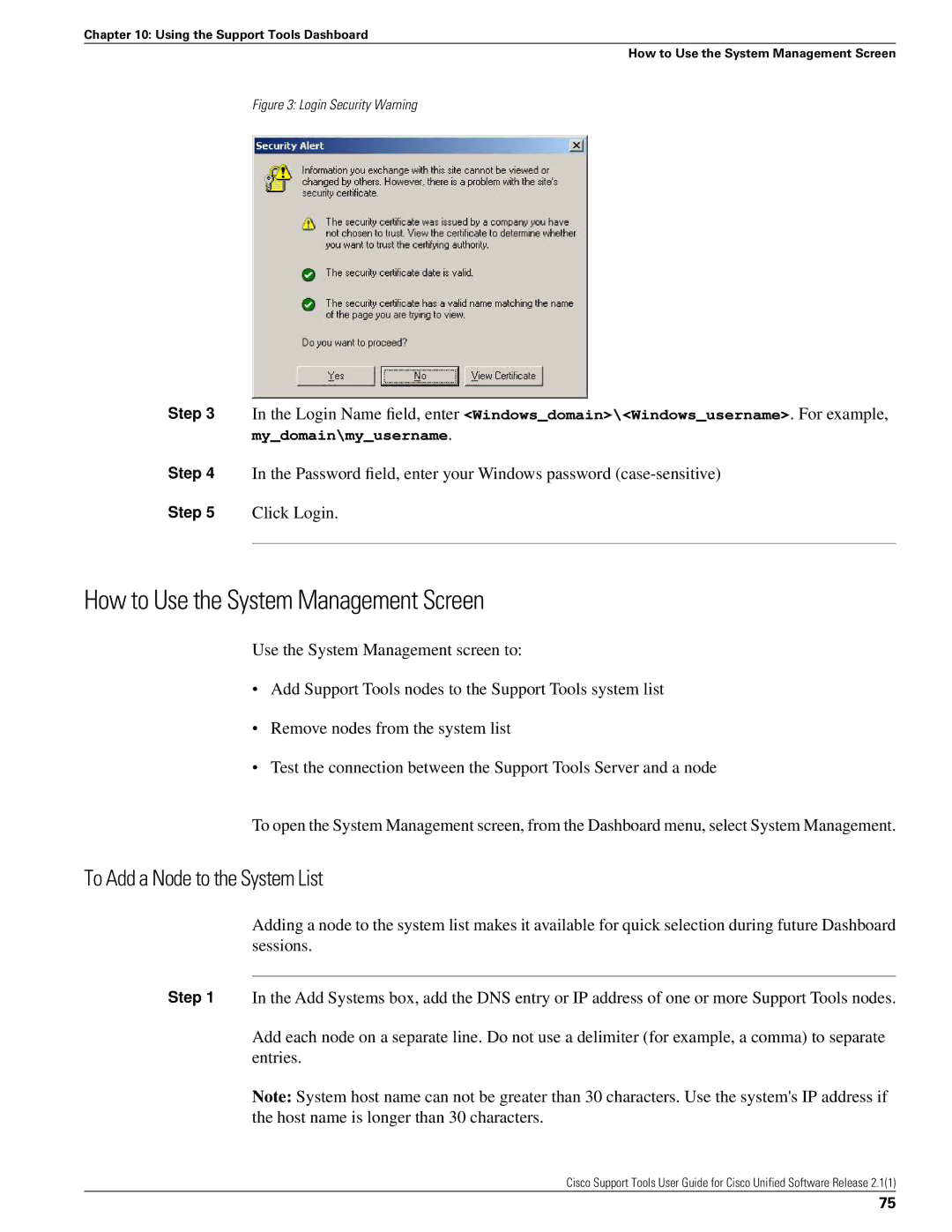 Cisco Systems 2.1(1) manual How to Use the System Management Screen, To Add a Node to the System List 