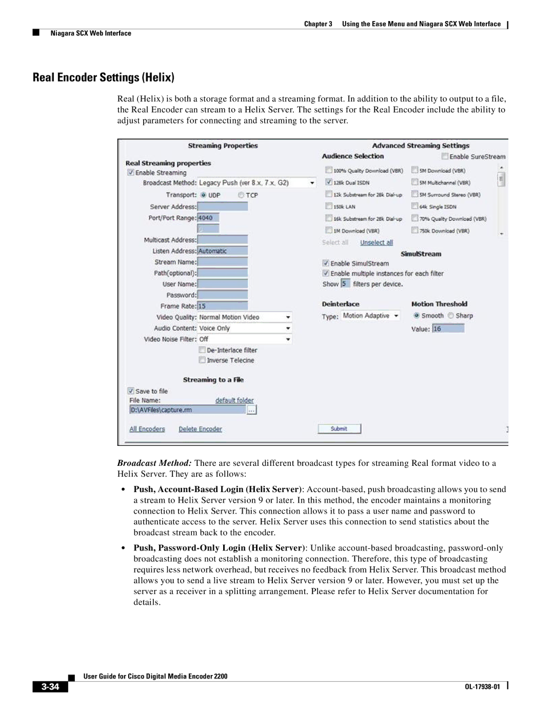 Cisco Systems 2200 manual Real Encoder Settings Helix 