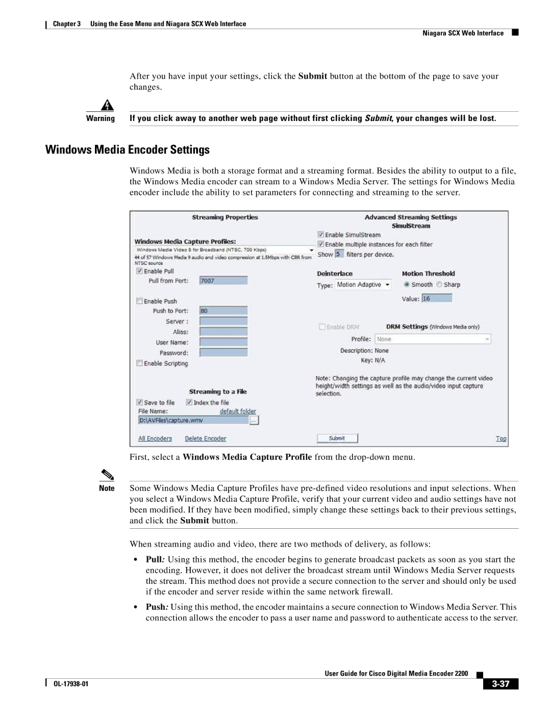 Cisco Systems 2200 manual Windows Media Encoder Settings 