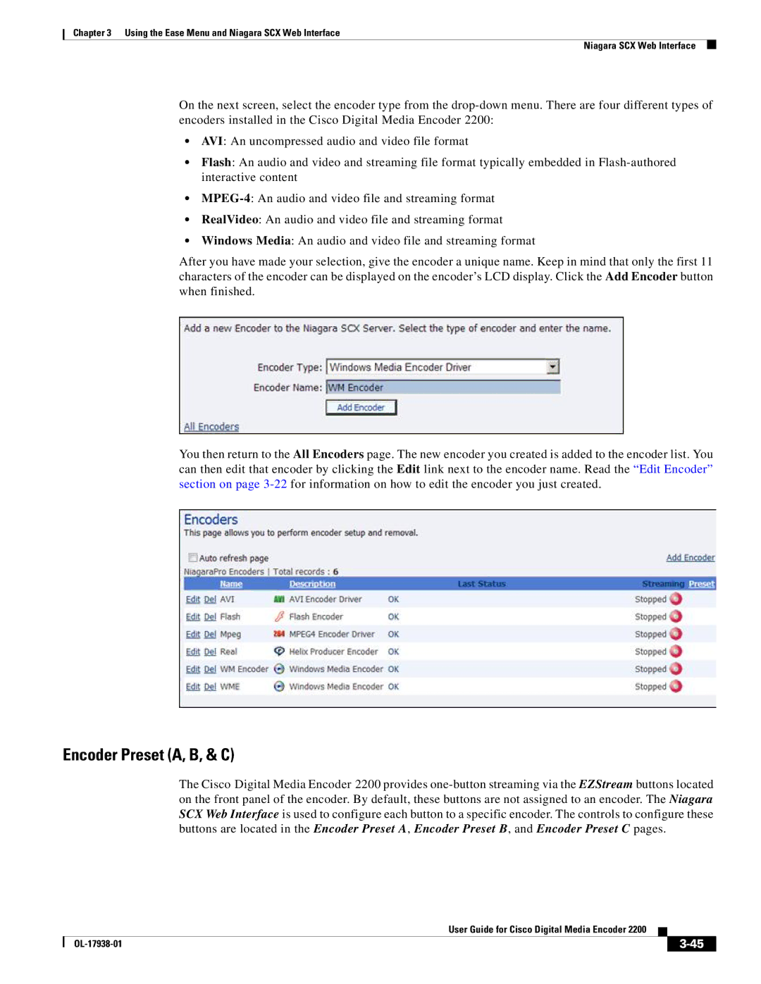 Cisco Systems 2200 manual Encoder Preset A, B, & C 