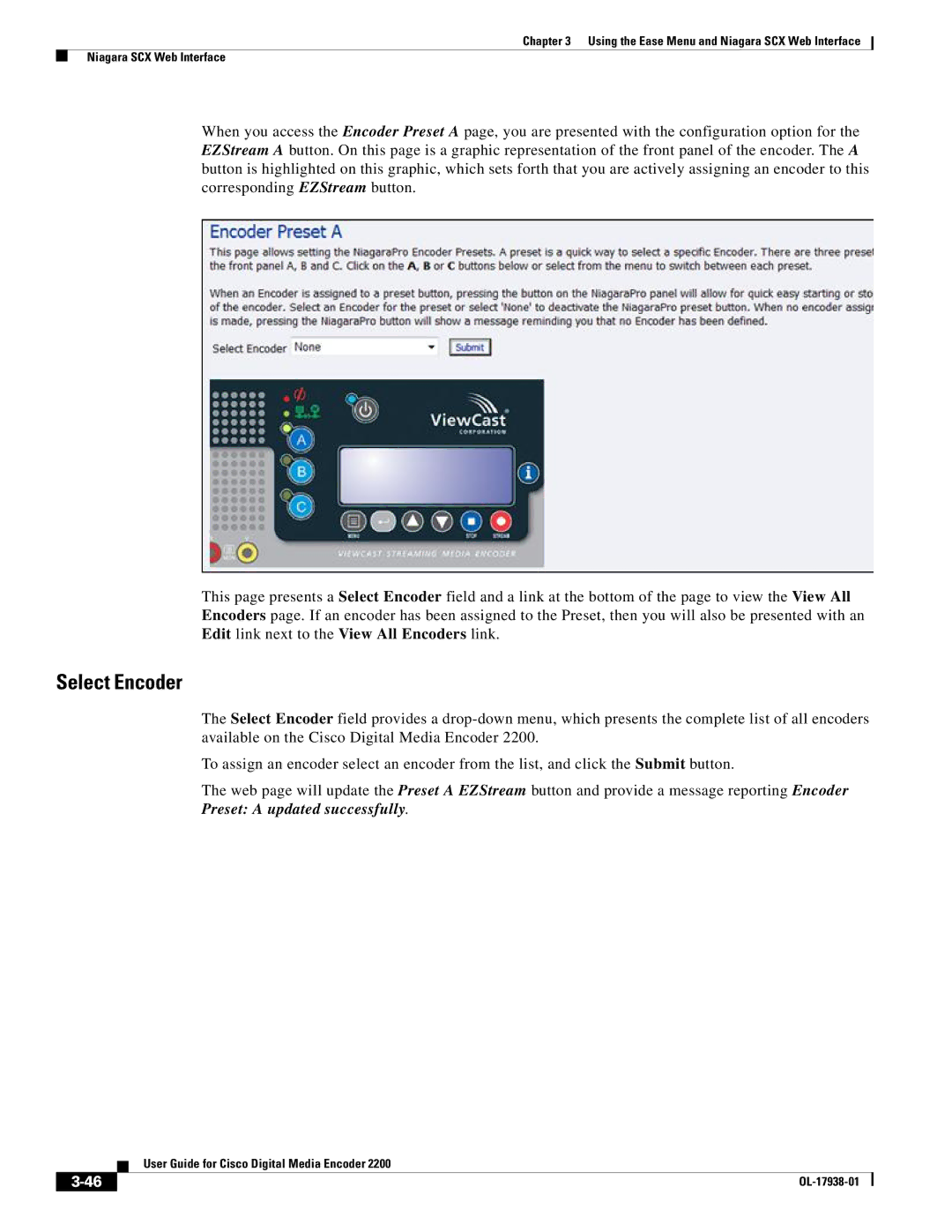 Cisco Systems 2200 manual Select Encoder, Preset a updated successfully 