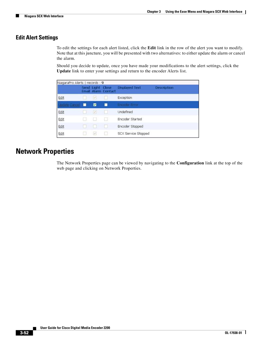 Cisco Systems 2200 manual Network Properties, Edit Alert Settings 