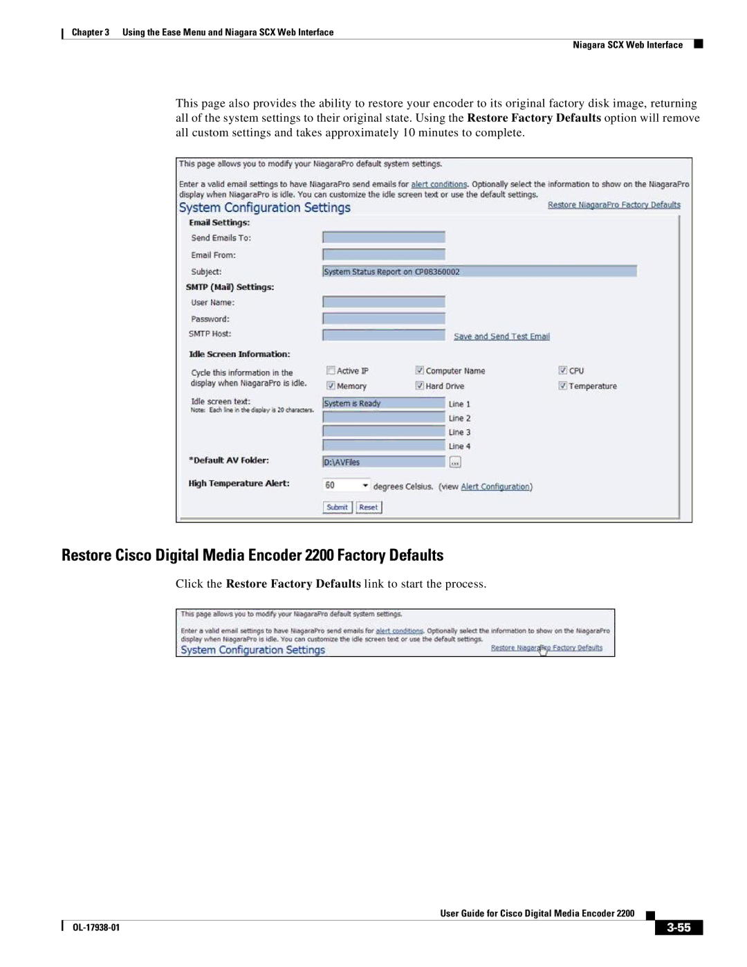 Cisco Systems manual Restore Cisco Digital Media Encoder 2200 Factory Defaults 