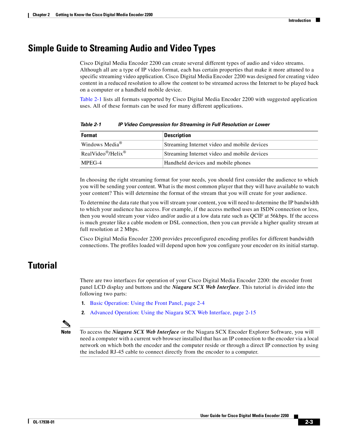 Cisco Systems 2200 manual Simple Guide to Streaming Audio and Video Types, Tutorial 