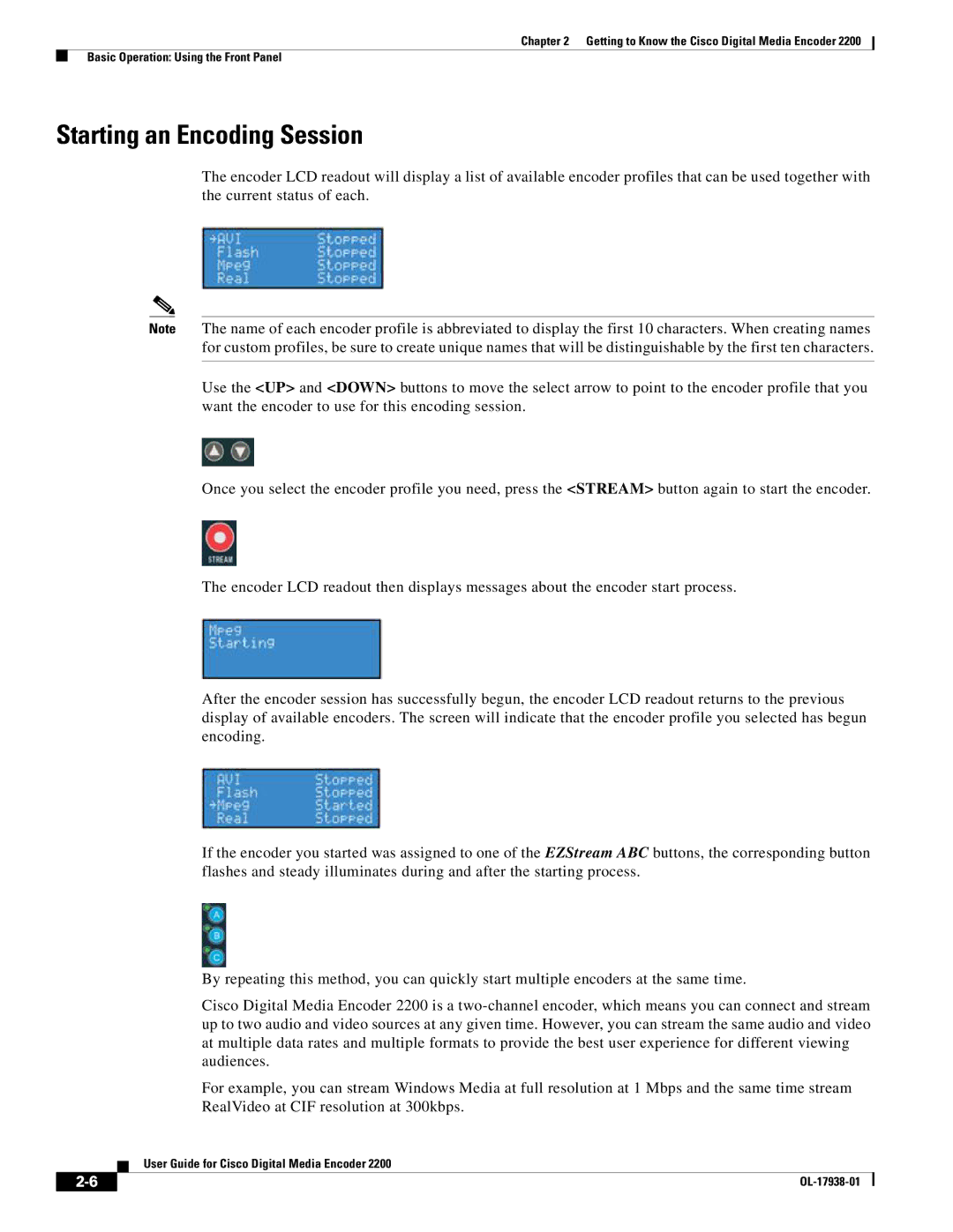 Cisco Systems 2200 manual Starting an Encoding Session 