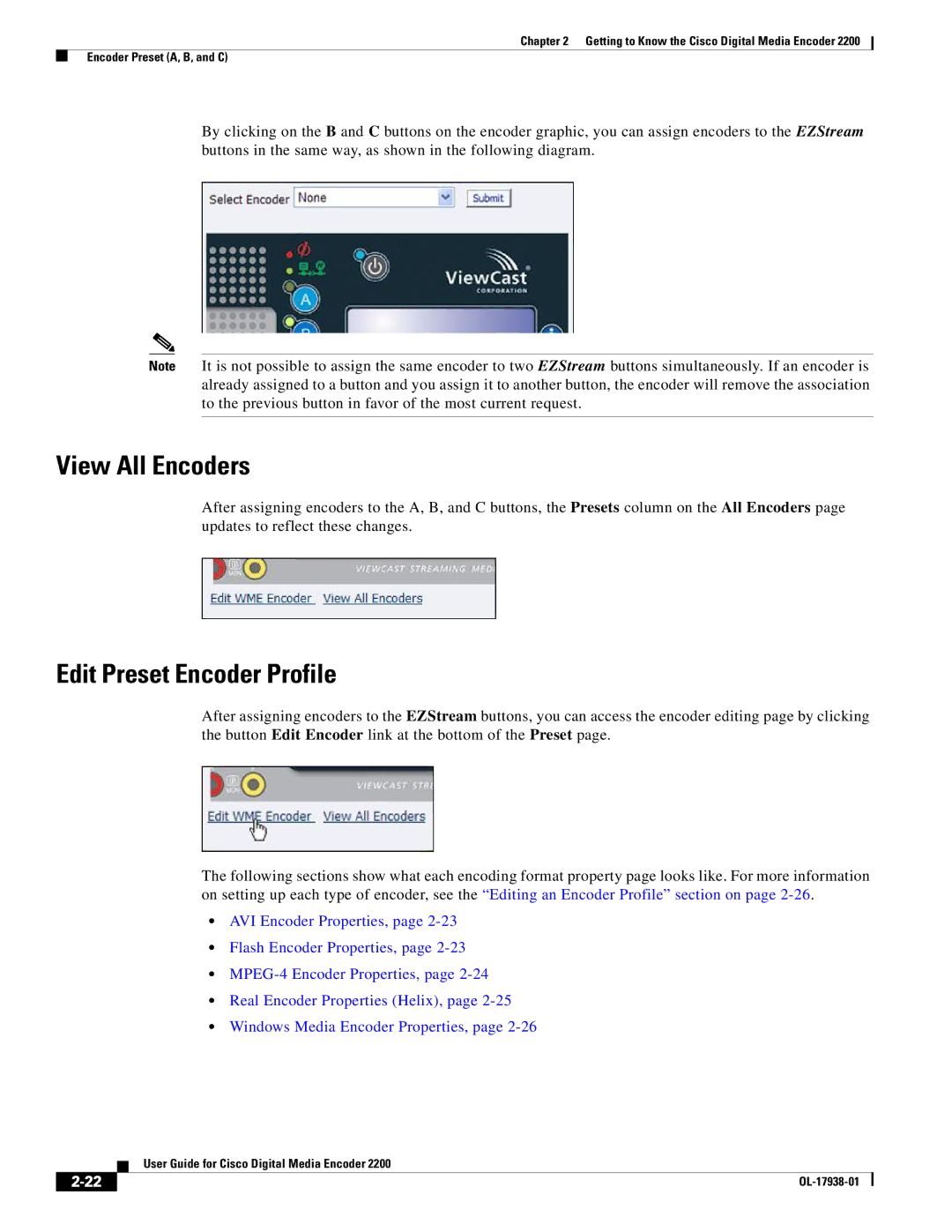 Cisco Systems 2200 manual View All Encoders, Edit Preset Encoder Profile 