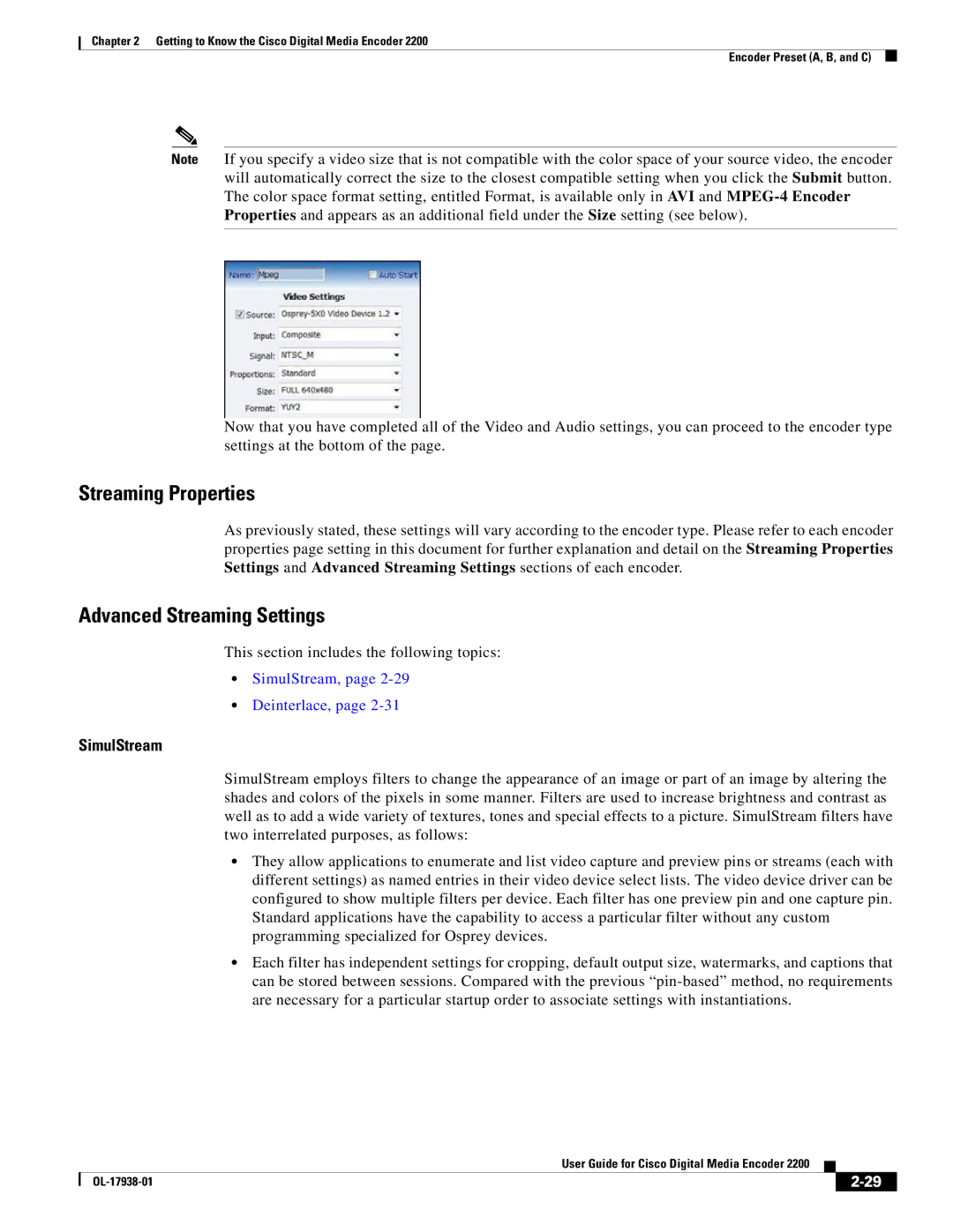 Cisco Systems 2200 manual Streaming Properties, Advanced Streaming Settings 