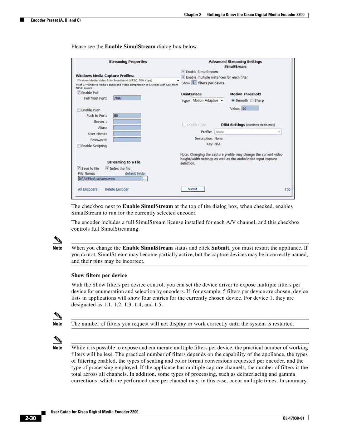 Cisco Systems 2200 manual Show filters per device 