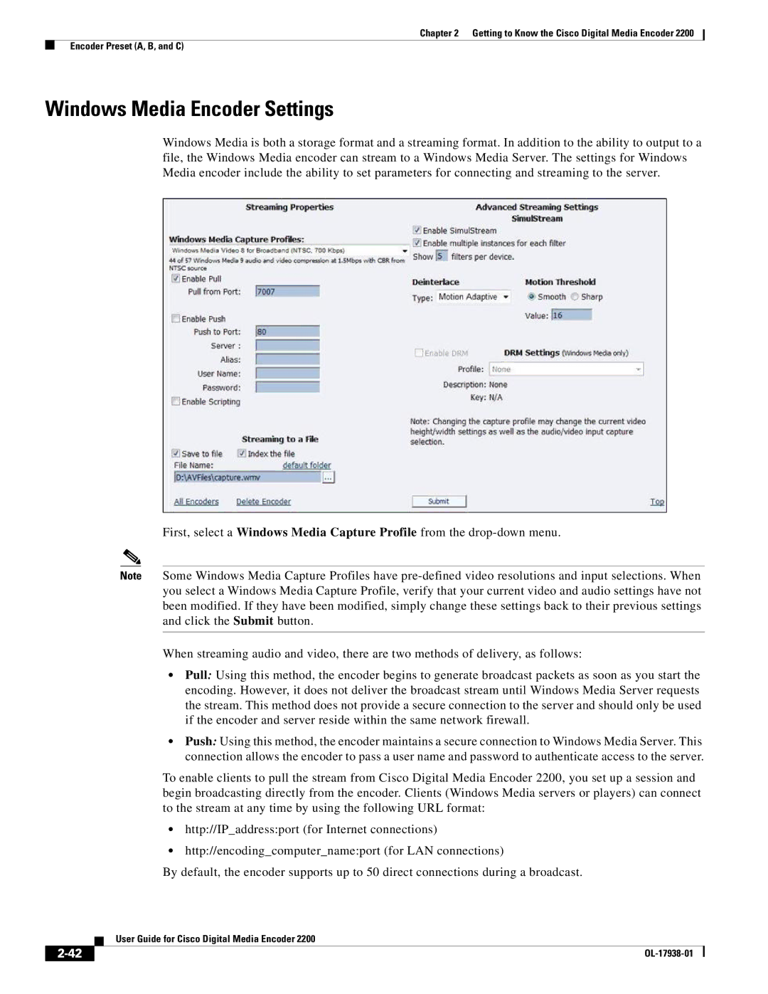 Cisco Systems 2200 manual Windows Media Encoder Settings 