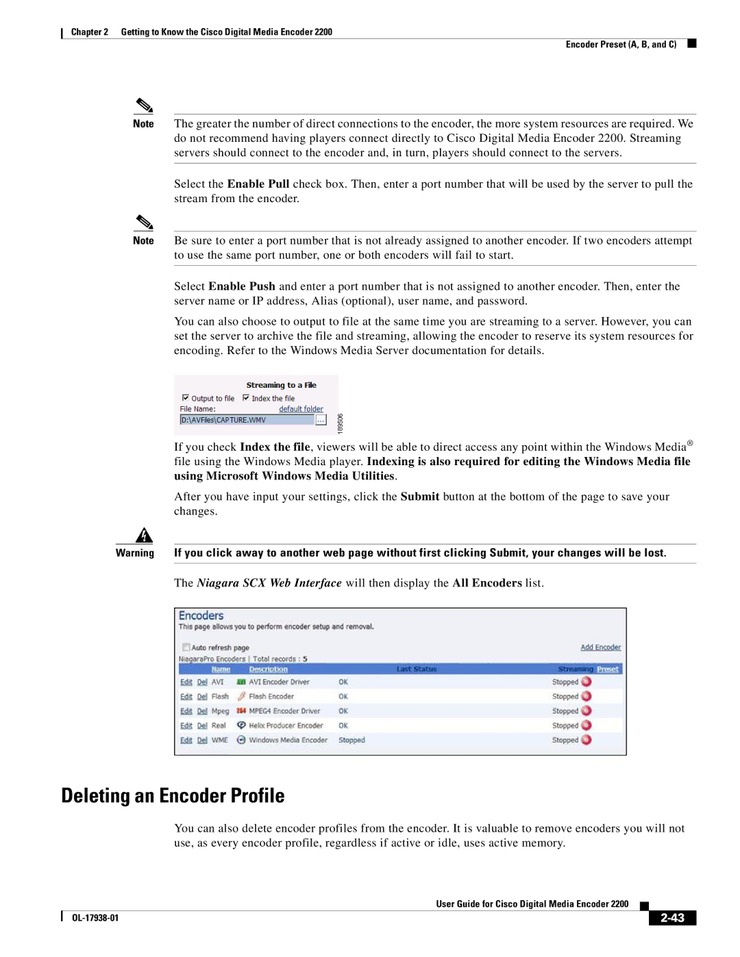 Cisco Systems 2200 manual Deleting an Encoder Profile, Using Microsoft Windows Media Utilities 