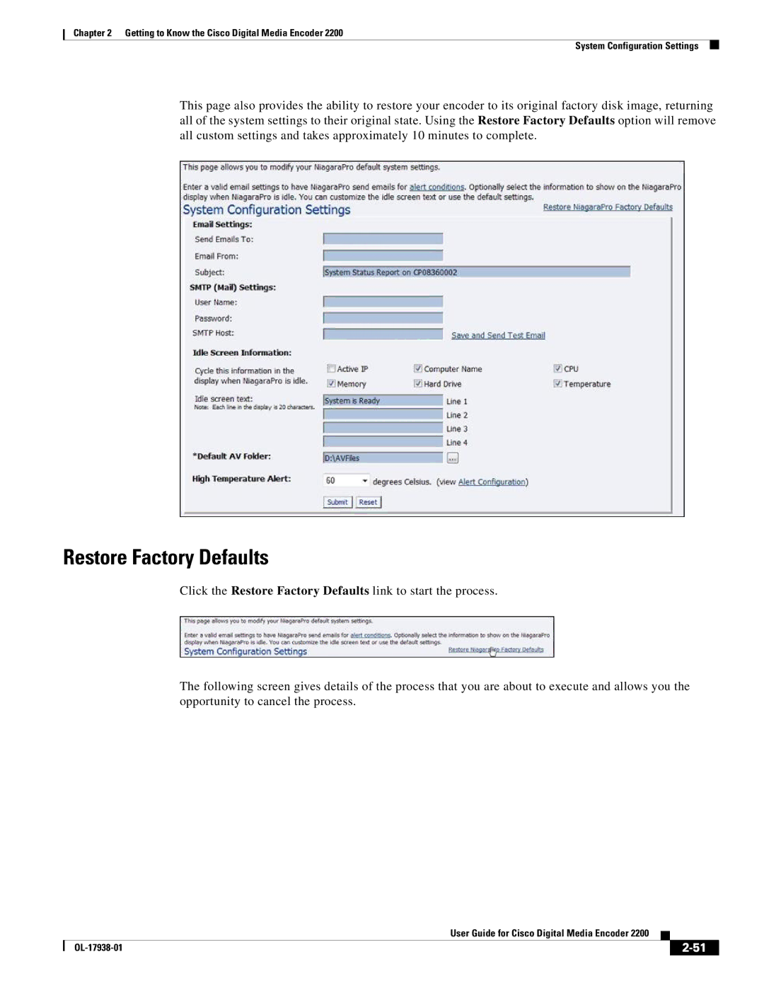 Cisco Systems 2200 manual Restore Factory Defaults 