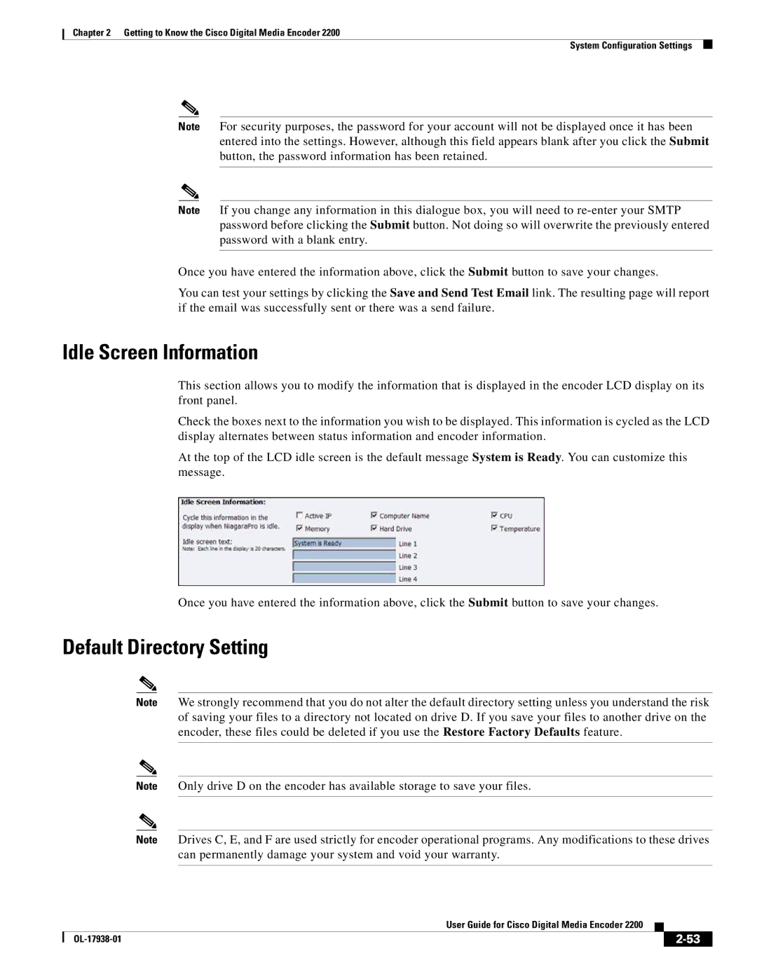 Cisco Systems 2200 manual Idle Screen Information, Default Directory Setting 