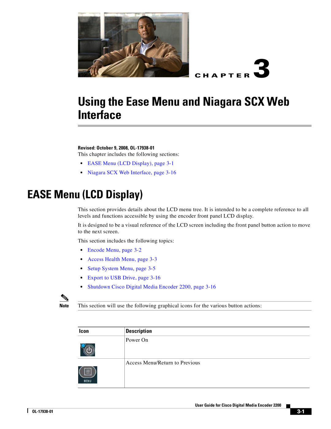 Cisco Systems 2200 manual Using the Ease Menu and Niagara SCX Web Interface, Ease Menu LCD Display 