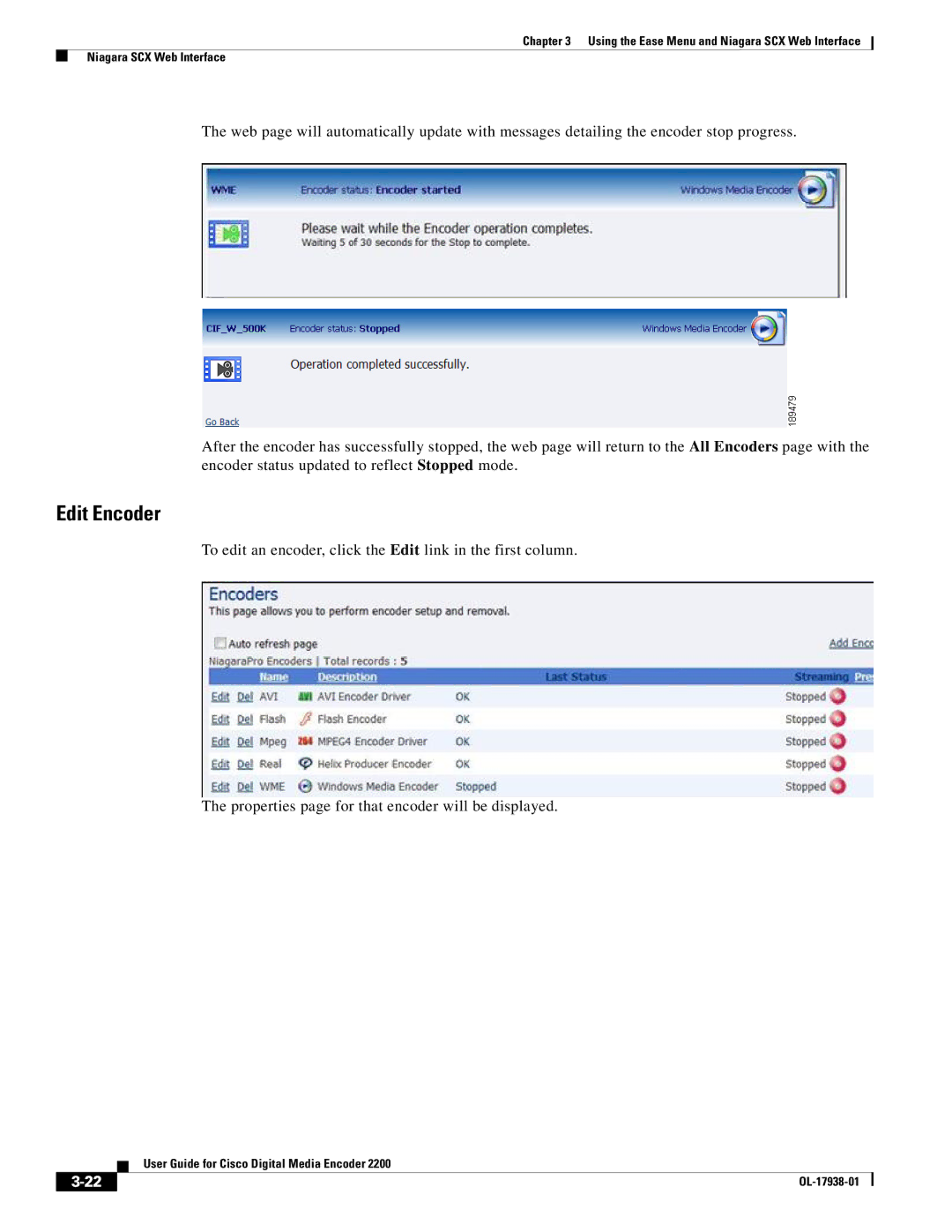 Cisco Systems 2200 manual Edit Encoder 