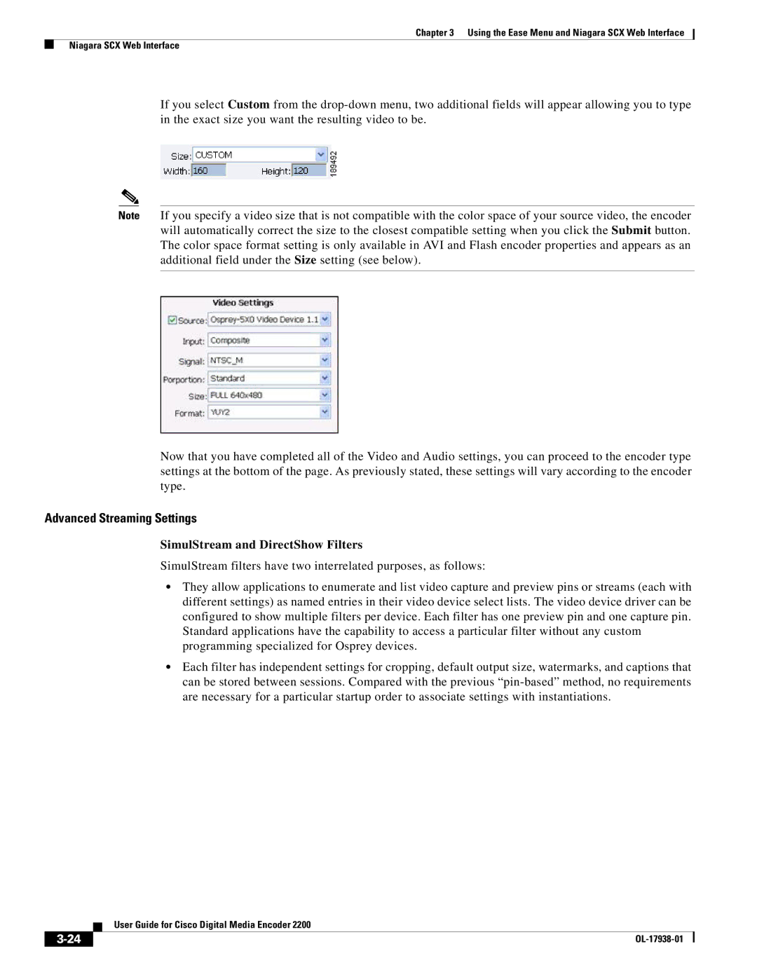 Cisco Systems 2200 manual Advanced Streaming Settings, SimulStream and DirectShow Filters 