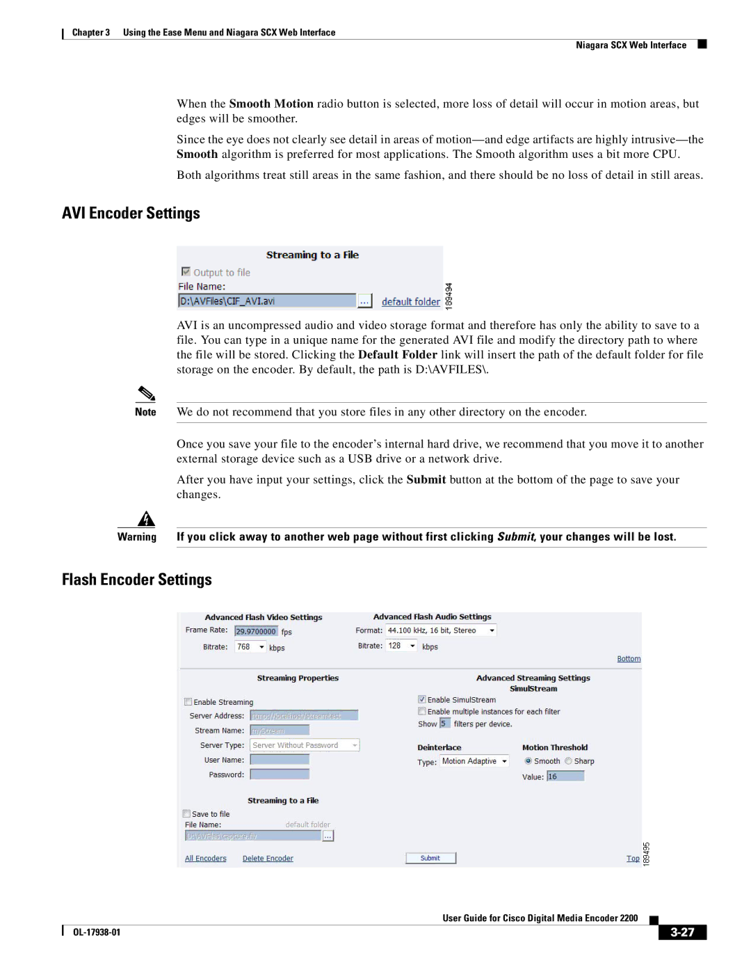 Cisco Systems 2200 manual AVI Encoder Settings, Flash Encoder Settings 