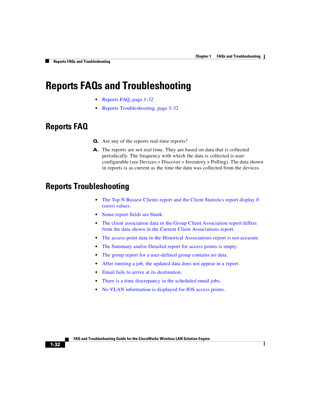 Cisco Systems 2.5 manual Reports FAQs and Troubleshooting, Reports Troubleshooting 