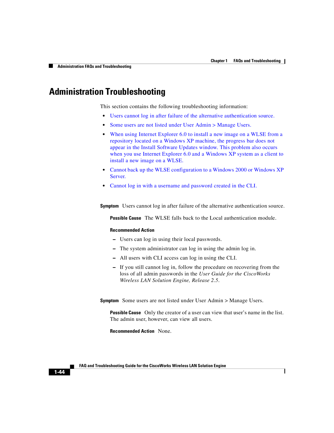 Cisco Systems 2.5 manual Administration Troubleshooting 