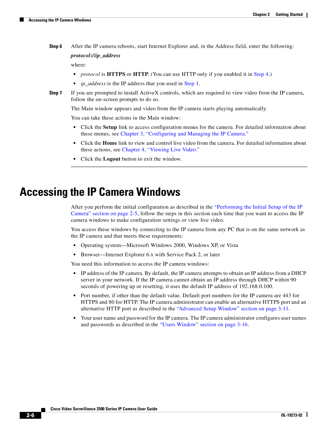 Cisco Systems 2500 Series, CIVS-IPC-2500 manual Accessing the IP Camera Windows, Protocol//ipaddress 