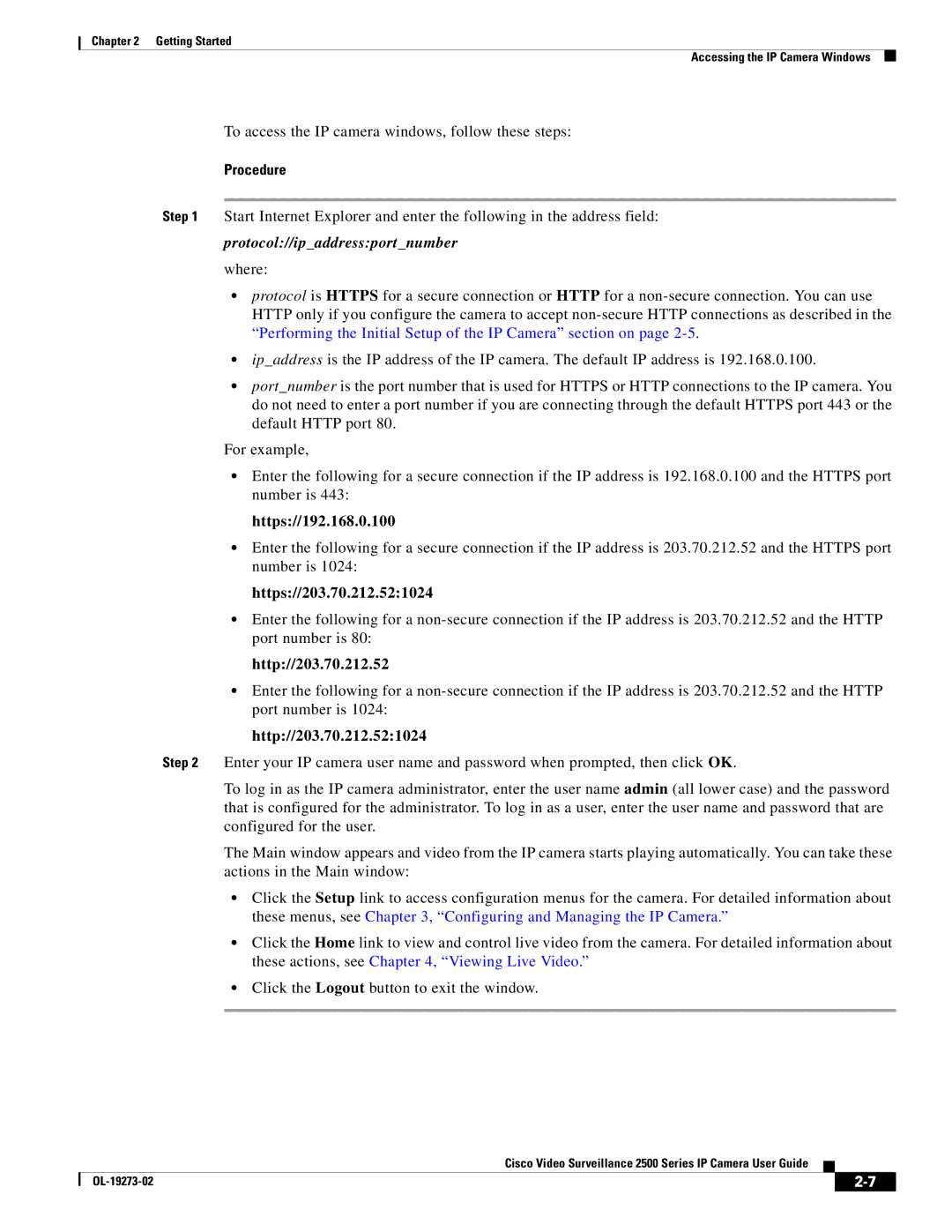 Cisco Systems CIVS-IPC-2500, 2500 Series manual Https//192.168.0.100, Https//203.70.212.521024, Http//203.70.212.521024 