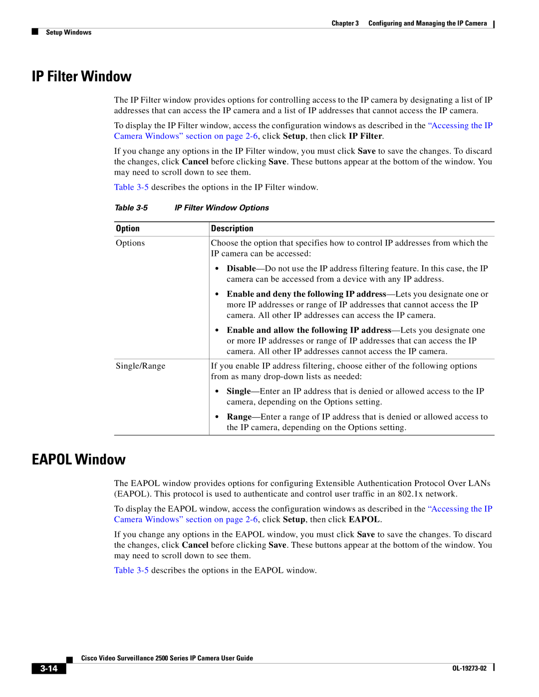 Cisco Systems 2500 Series, CIVS-IPC-2500 manual IP Filter Window, Eapol Window 