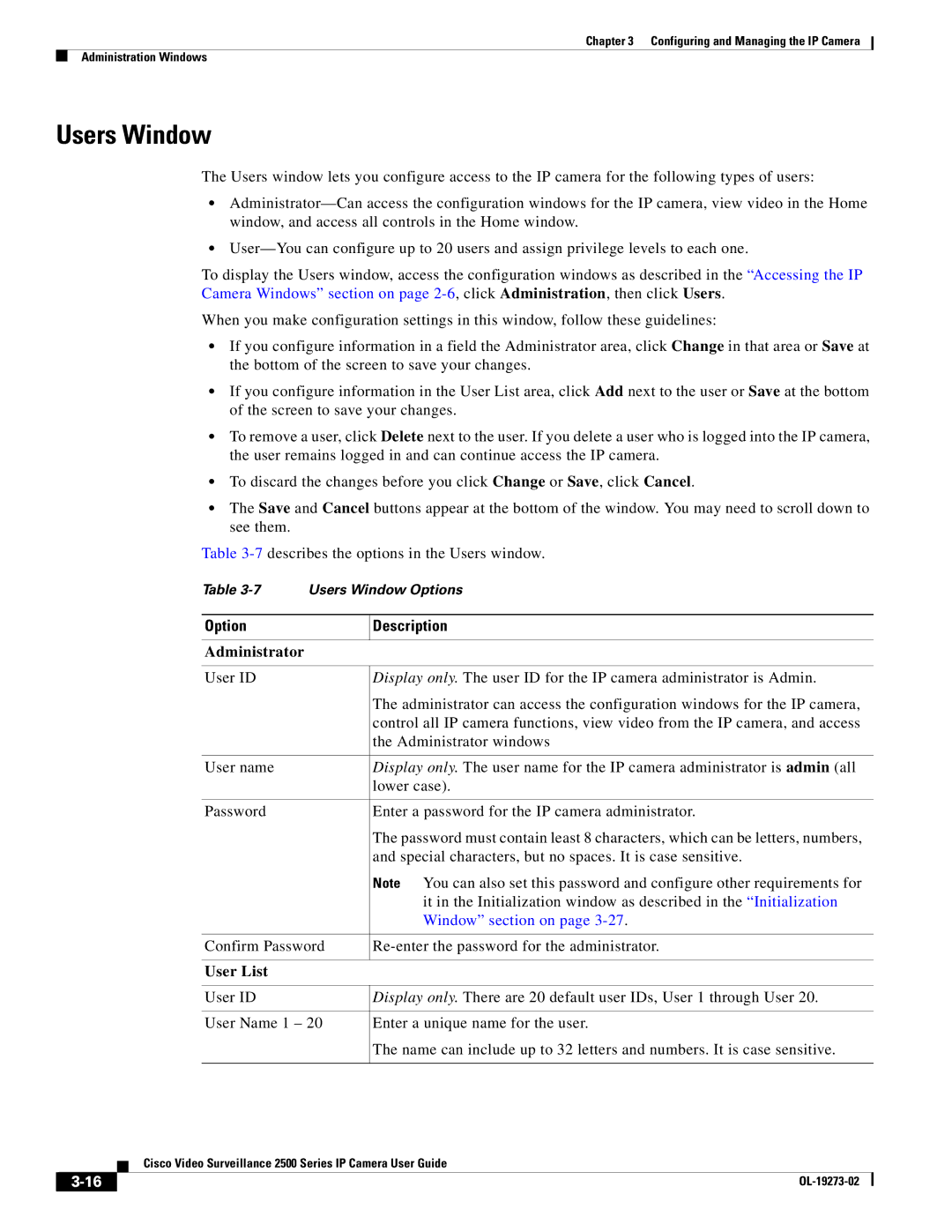 Cisco Systems 2500 Series, CIVS-IPC-2500 manual Users Window, Administrator, User List 