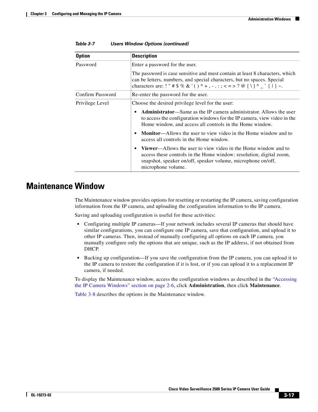 Cisco Systems CIVS-IPC-2500, 2500 Series manual Maintenance Window 