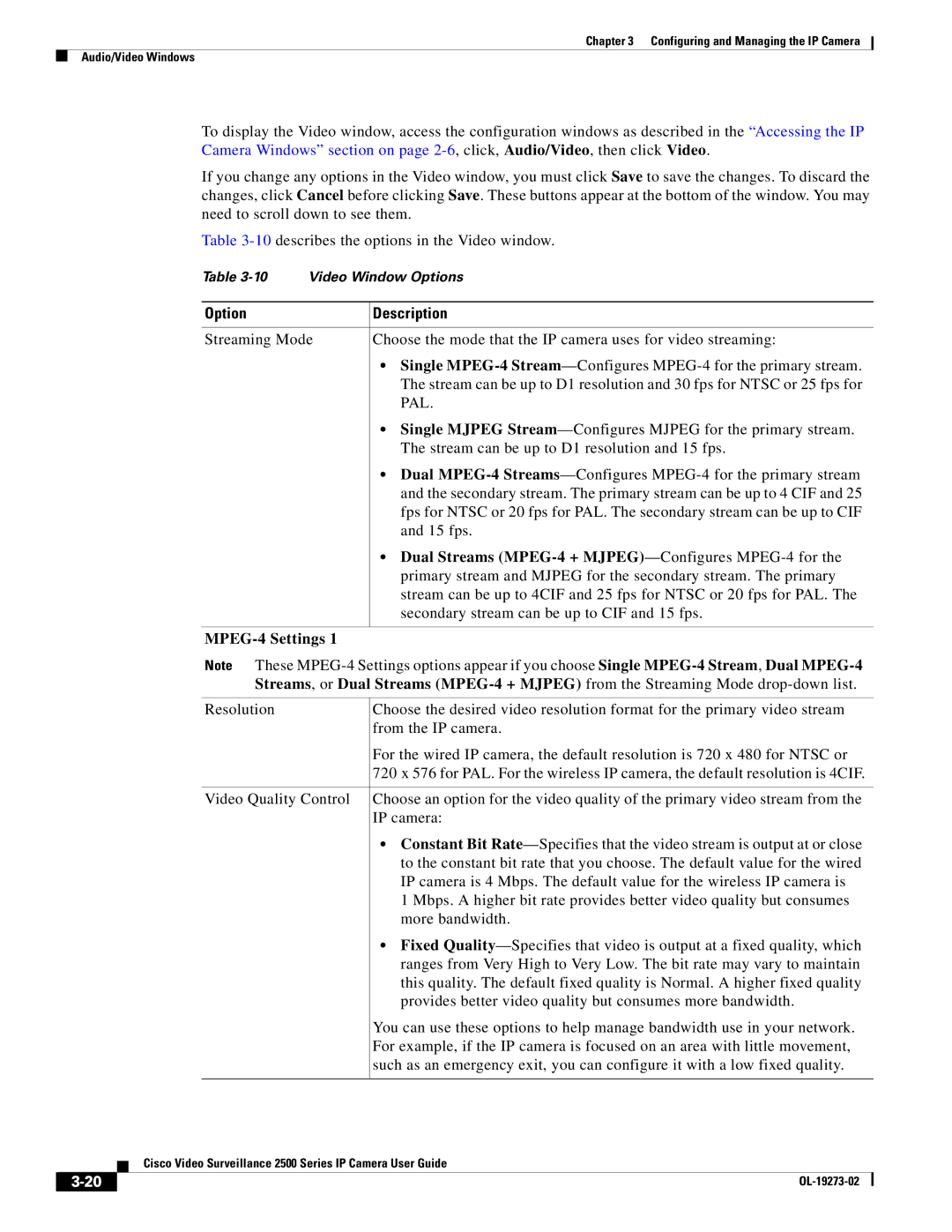 Cisco Systems 2500 Series, CIVS-IPC-2500 manual Pal, Dual Streams MPEG-4 + Mjpeg -Configures MPEG-4 for, MPEG-4 Settings 