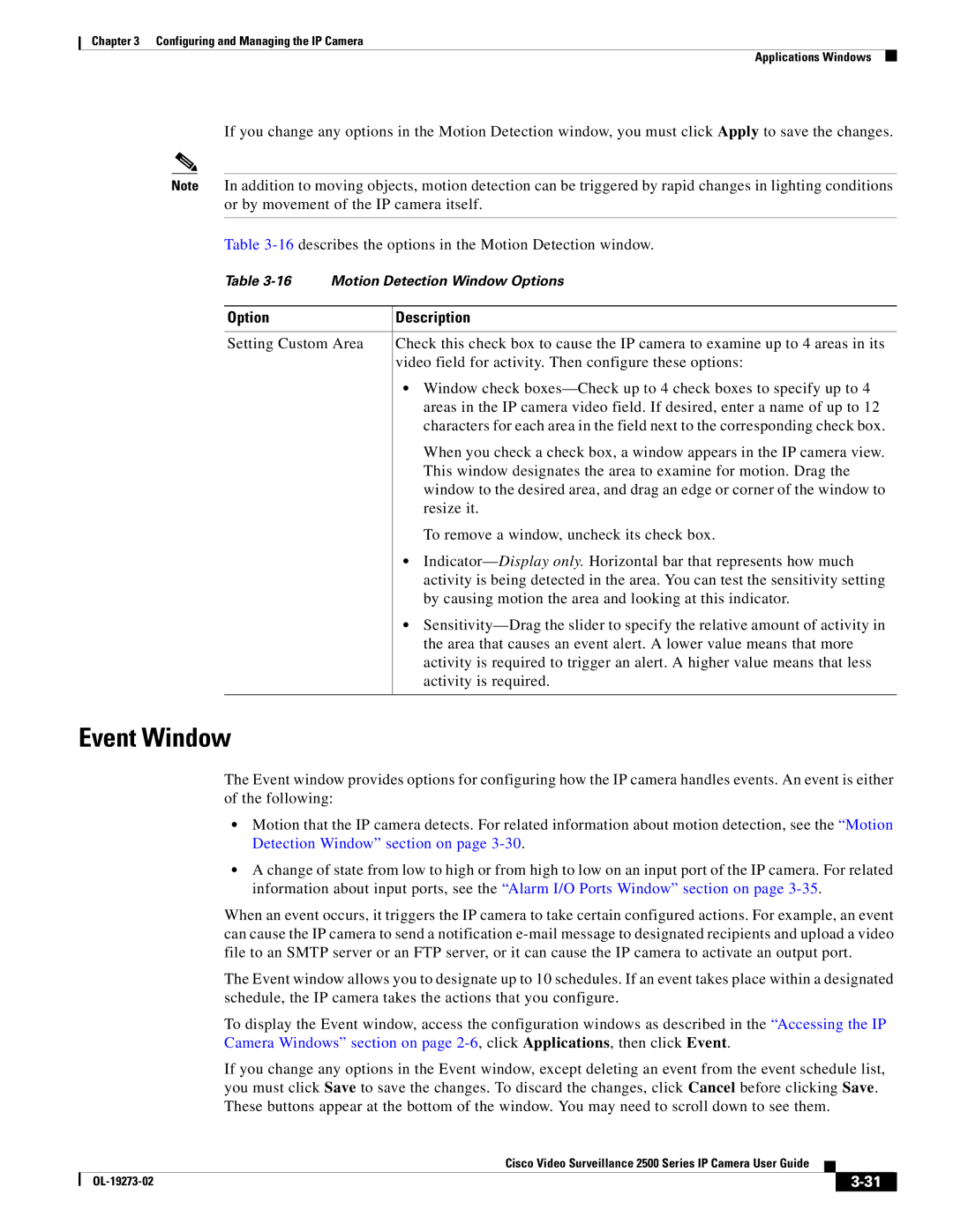 Cisco Systems CIVS-IPC-2500, 2500 Series manual Event Window 