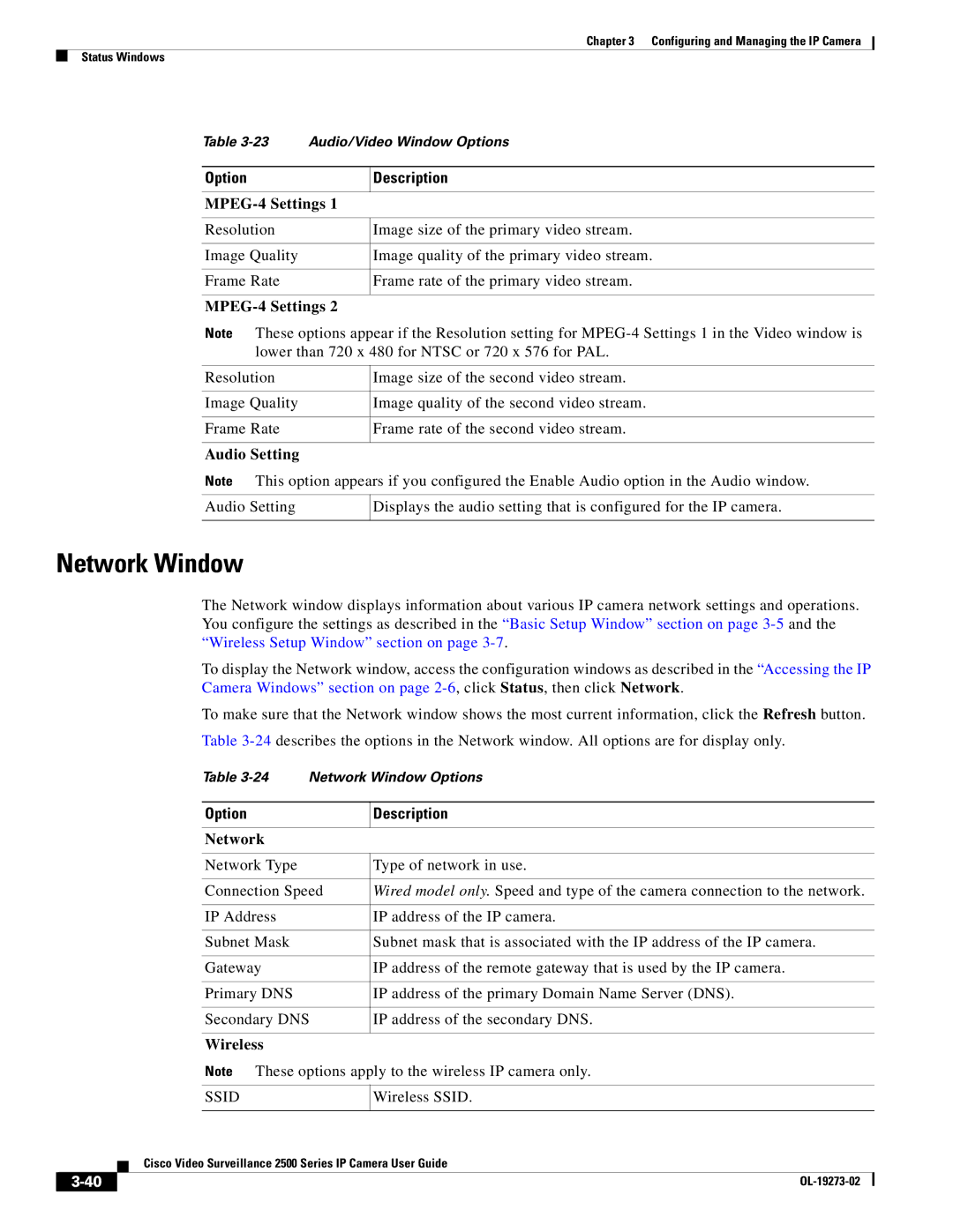 Cisco Systems 2500 Series, CIVS-IPC-2500 manual Network Window, Audio Setting, Wireless 