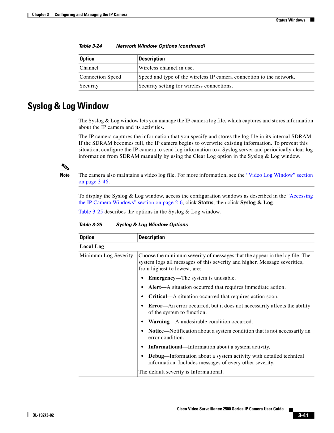 Cisco Systems CIVS-IPC-2500, 2500 Series manual Syslog & Log Window, Local Log 