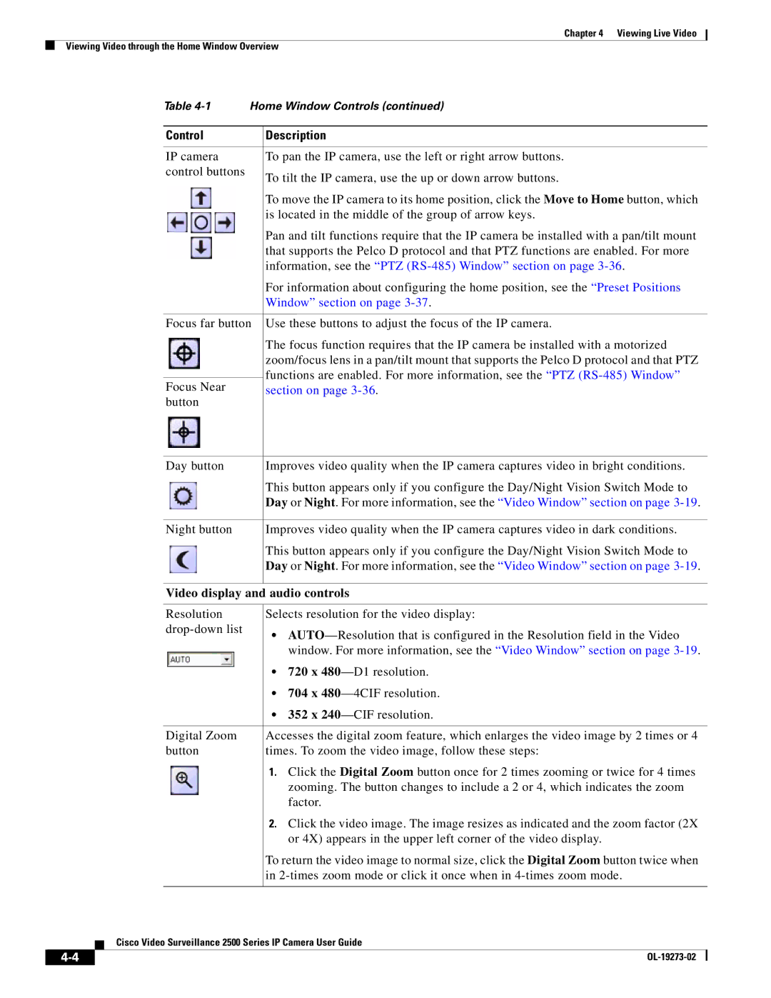 Cisco Systems 2500 Series manual Information, see the PTZ RS-485 Window section on, Video display and audio controls 