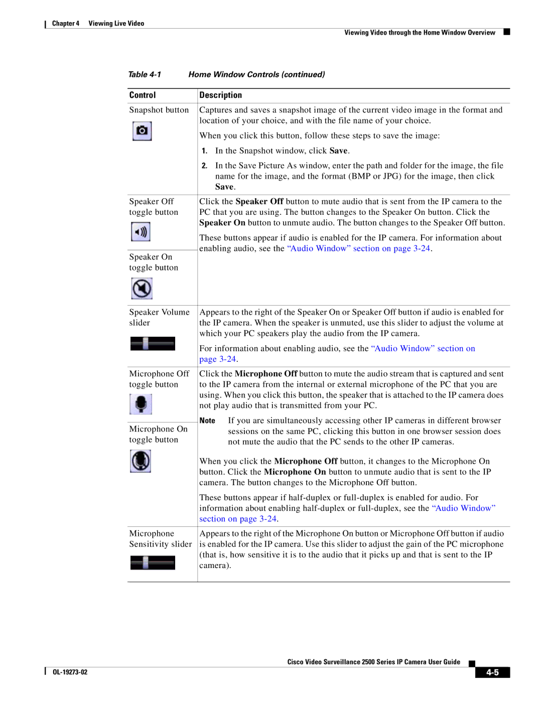 Cisco Systems CIVS-IPC-2500, 2500 Series manual Save, Enabling audio, see the Audio Window section on 