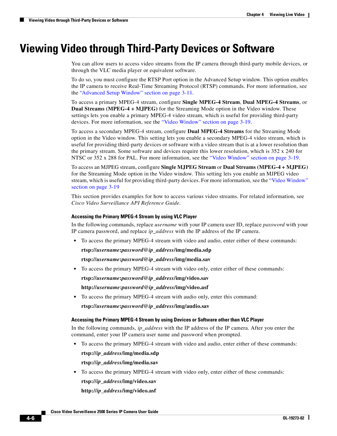 Cisco Systems 2500 Series manual Viewing Video through Third-Party Devices or Software, Rtsp//ipaddress/img/media.sav 