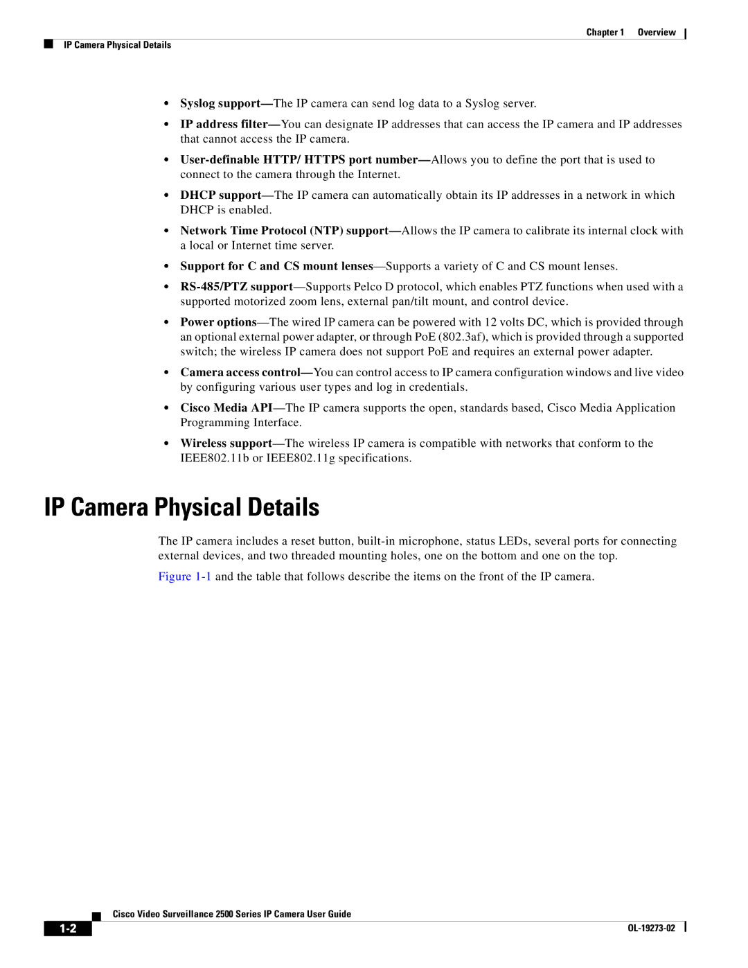 Cisco Systems 2500 Series, CIVS-IPC-2500 manual IP Camera Physical Details 