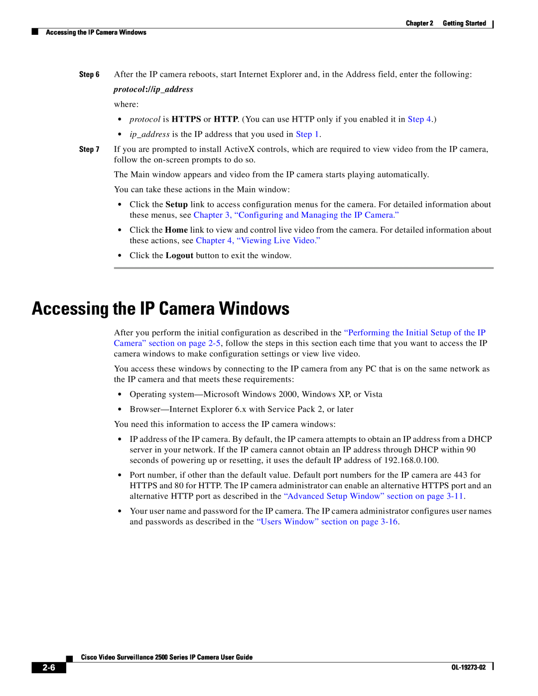 Cisco Systems 2500 Series, CIVS-IPC-2500 manual Accessing the IP Camera Windows, protocol//ipaddress 