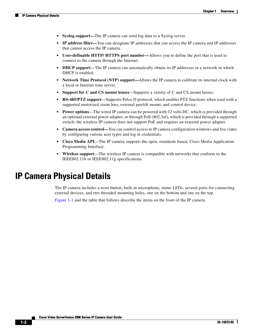 Cisco Systems 2500 Series, CIVS-IPC-2500 manual IP Camera Physical Details 