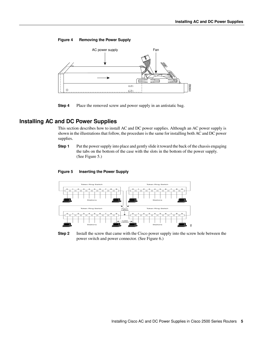 Cisco Systems 2500 Series manual Installing AC and DC Power Supplies, Removing the Power Supply 