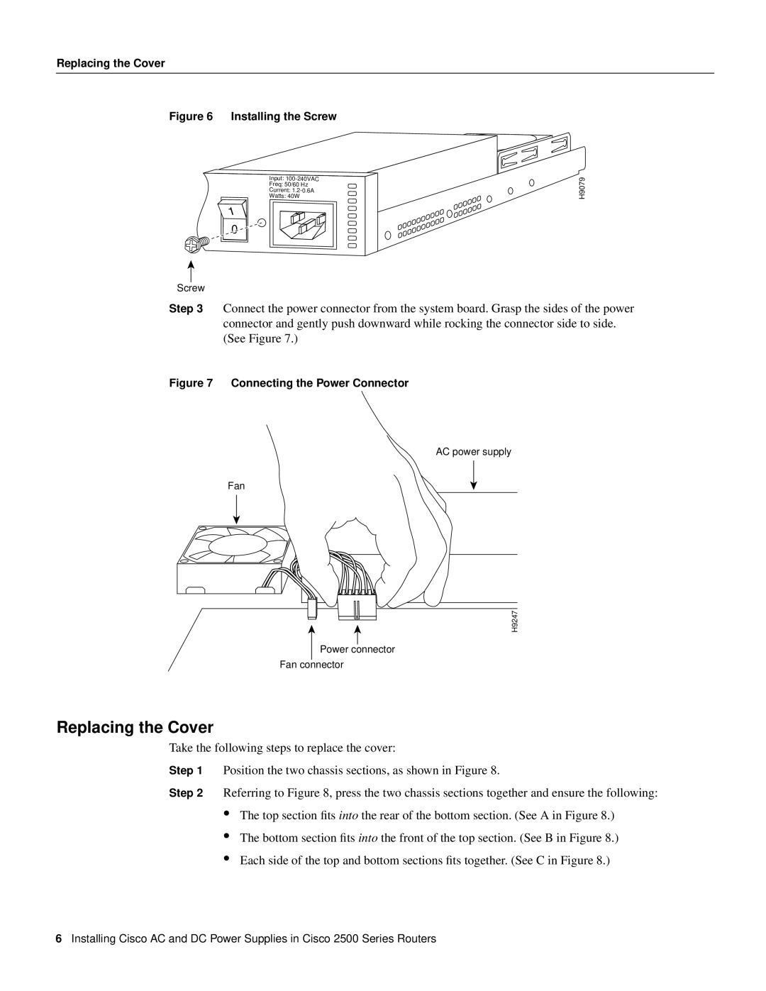 Cisco Systems 2500 Series manual Replacing the Cover, Installing the Screw 