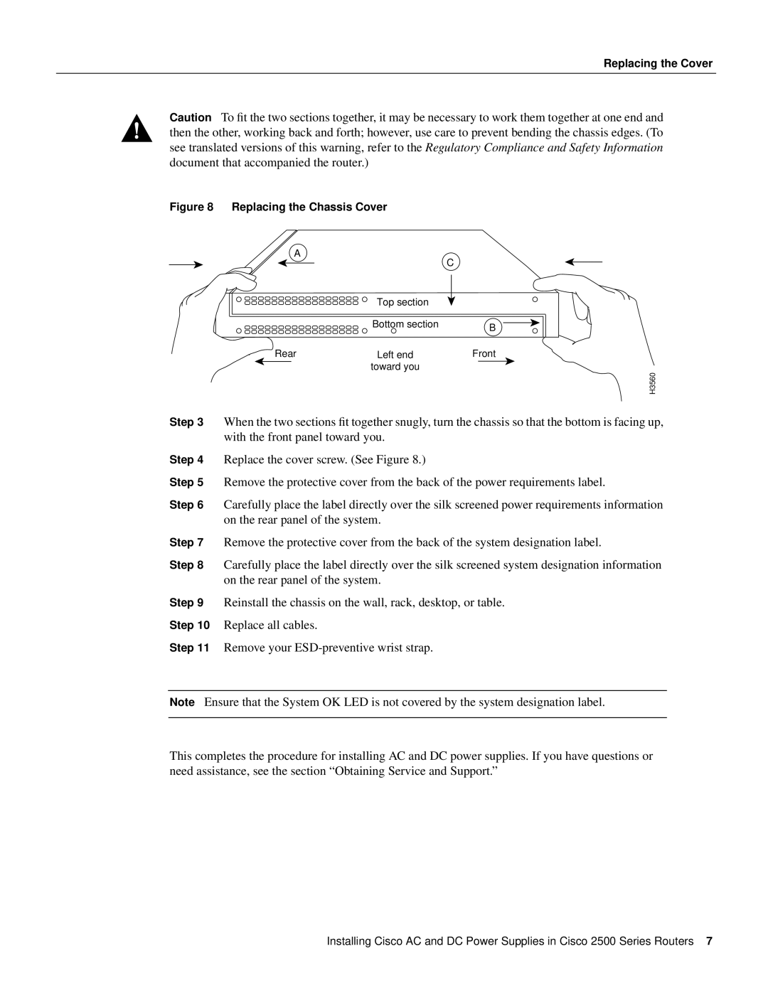 Cisco Systems 2500 Series manual Replacing the Chassis Cover 