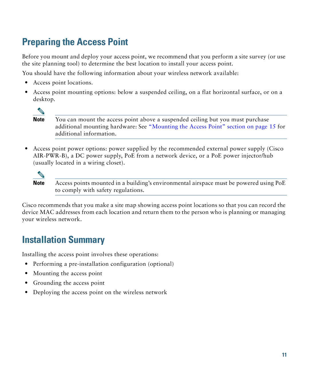 Cisco Systems AIRSAP2602EAK9, AIRSAP2602IAK9, AIRCAP2602ICK9, 2600I Preparing the Access Point, Installation Summary 