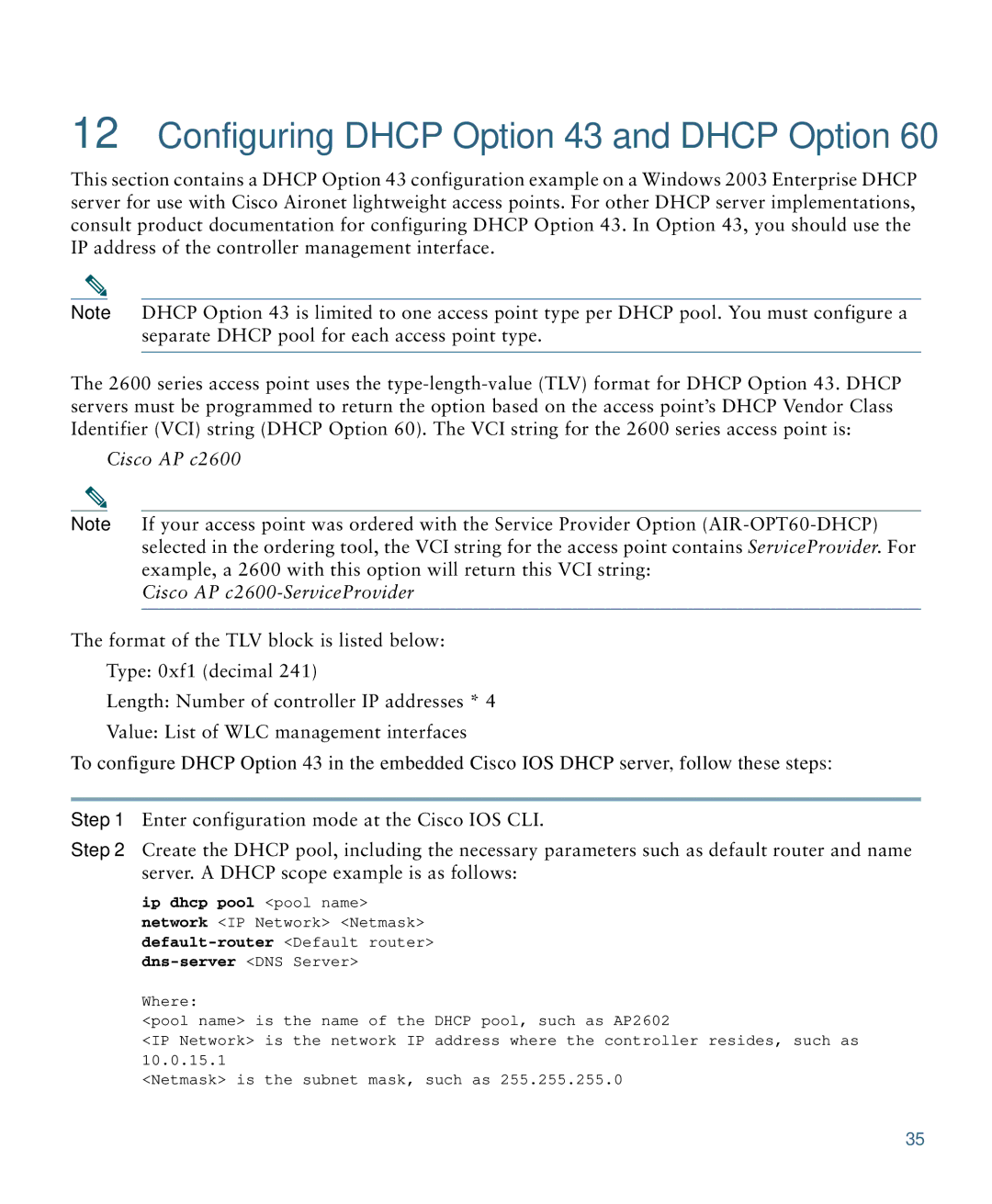 Cisco Systems AIRSAP2602IAK9, AIRSAP2602EAK9, AIRCAP2602ICK9, 2600I Configuring Dhcp Option 43 and Dhcp Option 