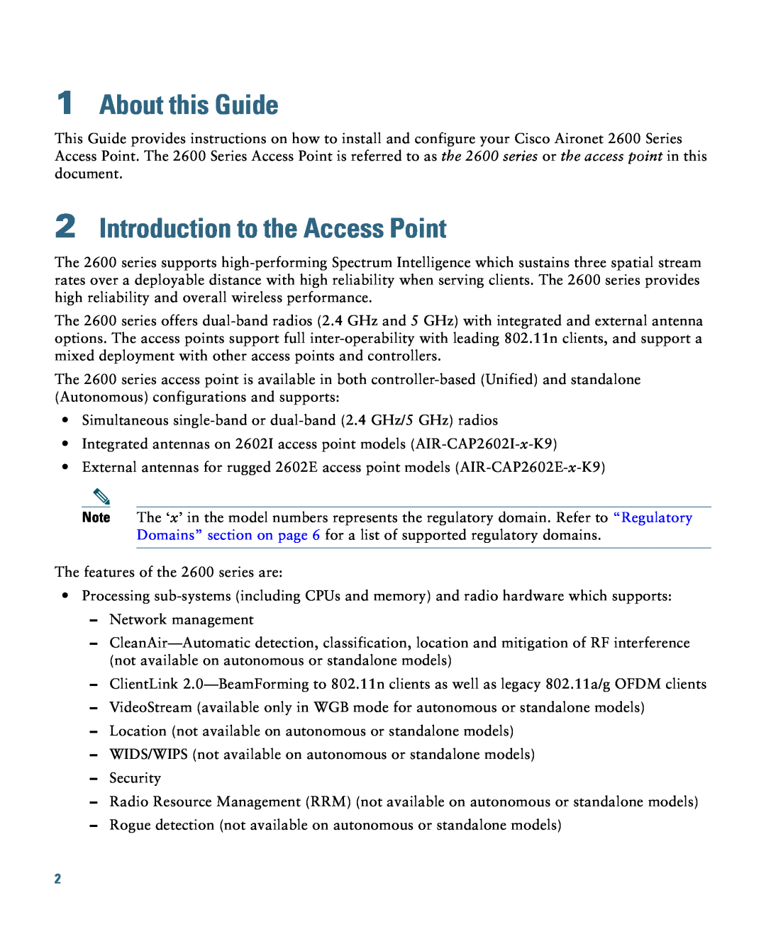 Cisco Systems AIRSAP2602EAK9, AIRSAP2602IAK9, AIRCAP2602ICK9, 2600I About this Guide, Introduction to the Access Point 