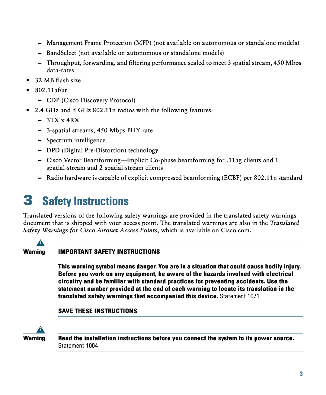 Cisco Systems AIRCAP2602ICK9, 2600, AIRSAP2602IAK9 Important Safety Instructions, Save These Instructions, Statement 
