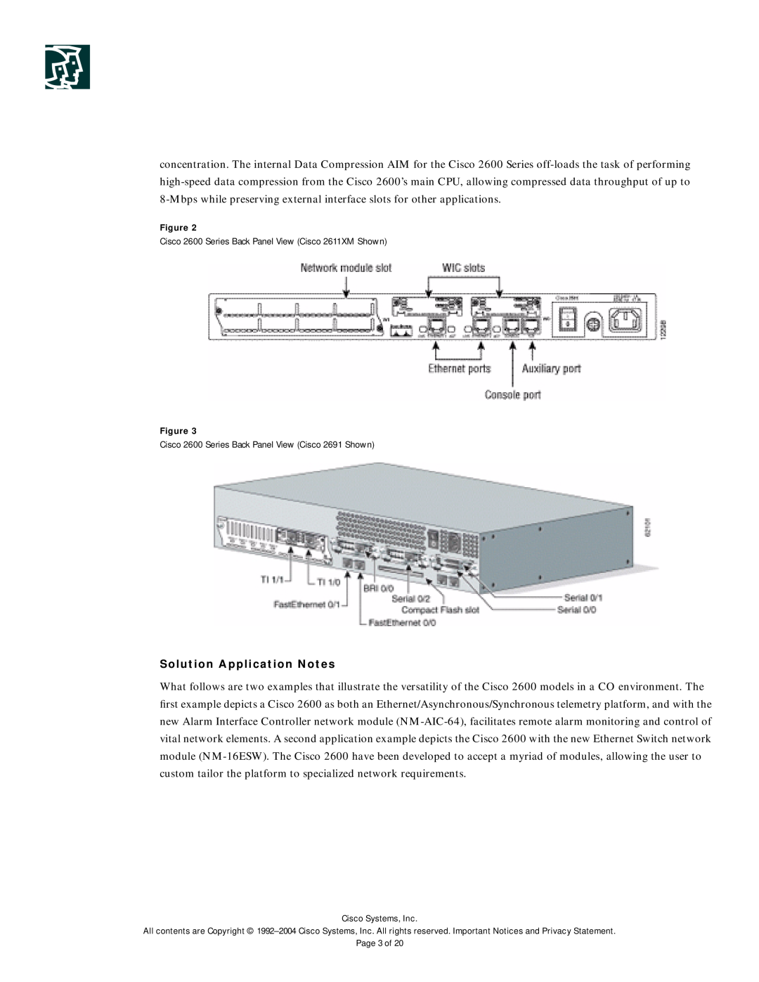 Cisco Systems 2600-DC Series manual Solution Application Notes, Cisco 2600 Series Back Panel View Cisco 2611XM Shown 