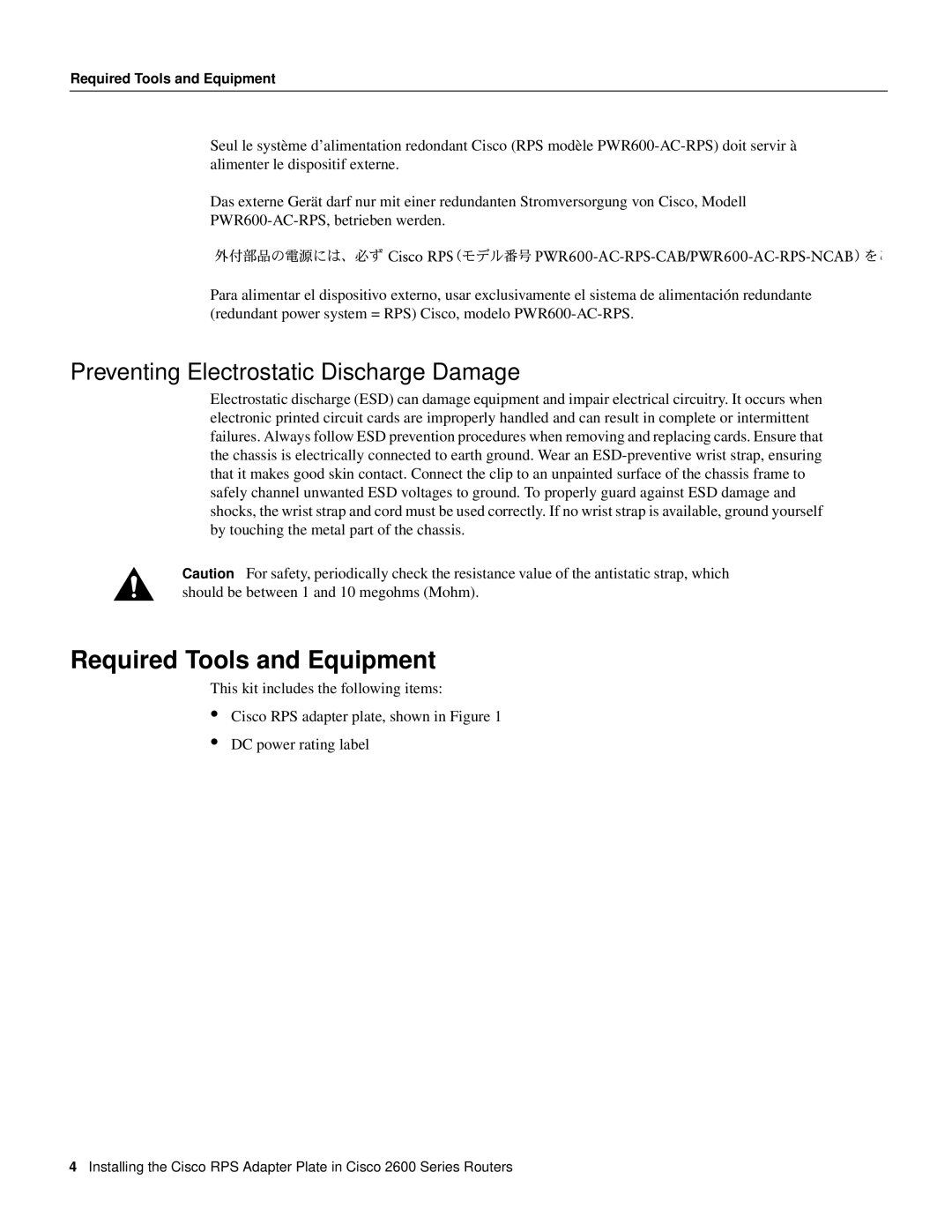 Cisco Systems 2600 Series manual Required Tools and Equipment, Preventing Electrostatic Discharge Damage 