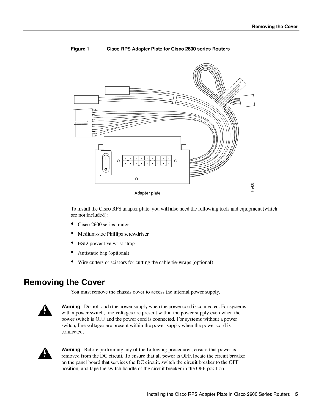 Cisco Systems 2600 Series manual Removing the Cover 